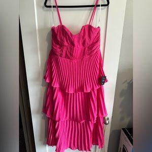 Lulu’s Cascading Crush Pink Tiered Bustier Midi Dress